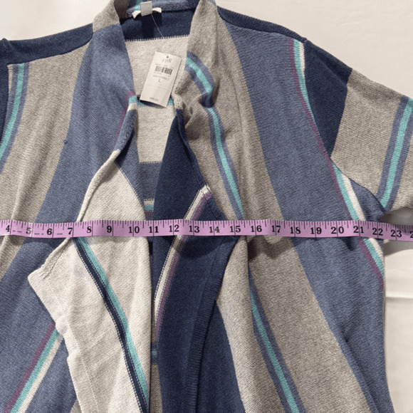 J. Jill Womens Cardigan Sweater Size L Long Line Stripes Blue NWT Coastal - Picture 8 of 9